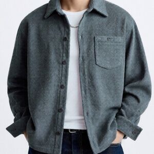 Arnold Palmer Shacket Mens Size Large Gray Fleece Heavyweight Button Down